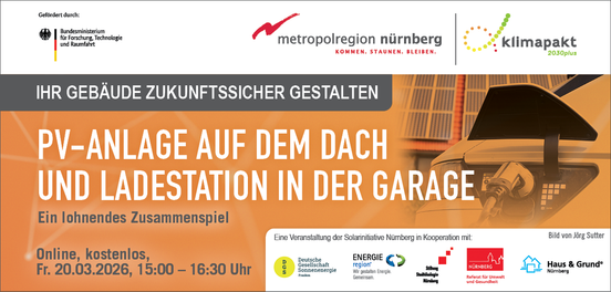 Kostenloser Online-Vortrag: PV-Anlage auf dem Dach und Ladestation in der Garage, Freitag, 20. März 2026, 15:00 bis 16:30 Uhr