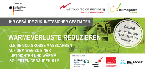 Bildbanner Onlineseminar: Wärmeverluste reduzieren – Maßnahmen zu einer luftdichten und wärmeisolierten Gebäudehülle.