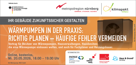 Online-Vortrag: Wärmepumpen in der Praxis: optimal ausgelegt und eingestellt, Mittwoch, 20. Mai 2026, 18:00 – 19:00 Uhr