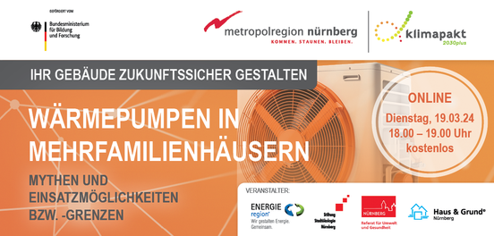 Banner Onlineseminar: Wärmepumpe in Mehrfamilienhäusern - Mythen, Möglichkeiten, Grenzen