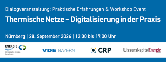 Banner Dialogveranstaltung «Thermische Netze - Digitalisieren in der Praxis» am 28.09.2026 in Nürnberg