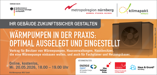 Online-Vortrag: Wärmepumpen in der Praxis: optimal ausgelegt und eingestellt, Mittwoch, 20. Mai 2026, 18:00 – 19:00 Uhr