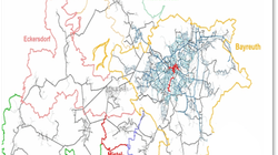 Räumlicher Umfang der Energiesystem-Simulation ESM-Regio mit Stadt Bayreuth und  Teilen des umliegenden Landkreises