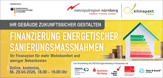 Kostenlose Online-Veranstaltung: Finanzierung energetischer Sanierungsmaßnahmen, Mittwoch, 29. April 2026, 18:00 – 19:00 Uhr