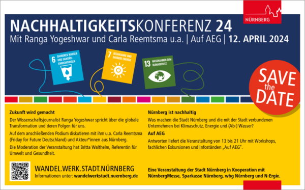 Einladung zur Nachhaltigkeitskonferenz am 12. April 2024 in der Kulturwerkstatt Auf AEG in Nürnberg